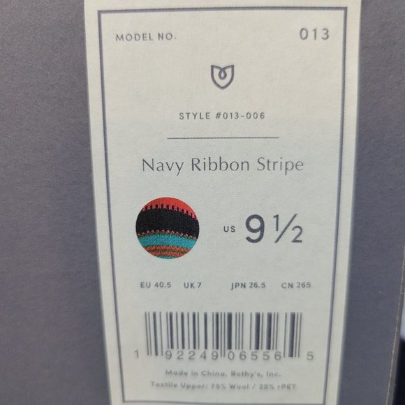 ROTHYS The Flats Women's Size 9.5 Merino Navy Ribbon Stripe Slip On Ballet Shoe - Picture 14 of 14